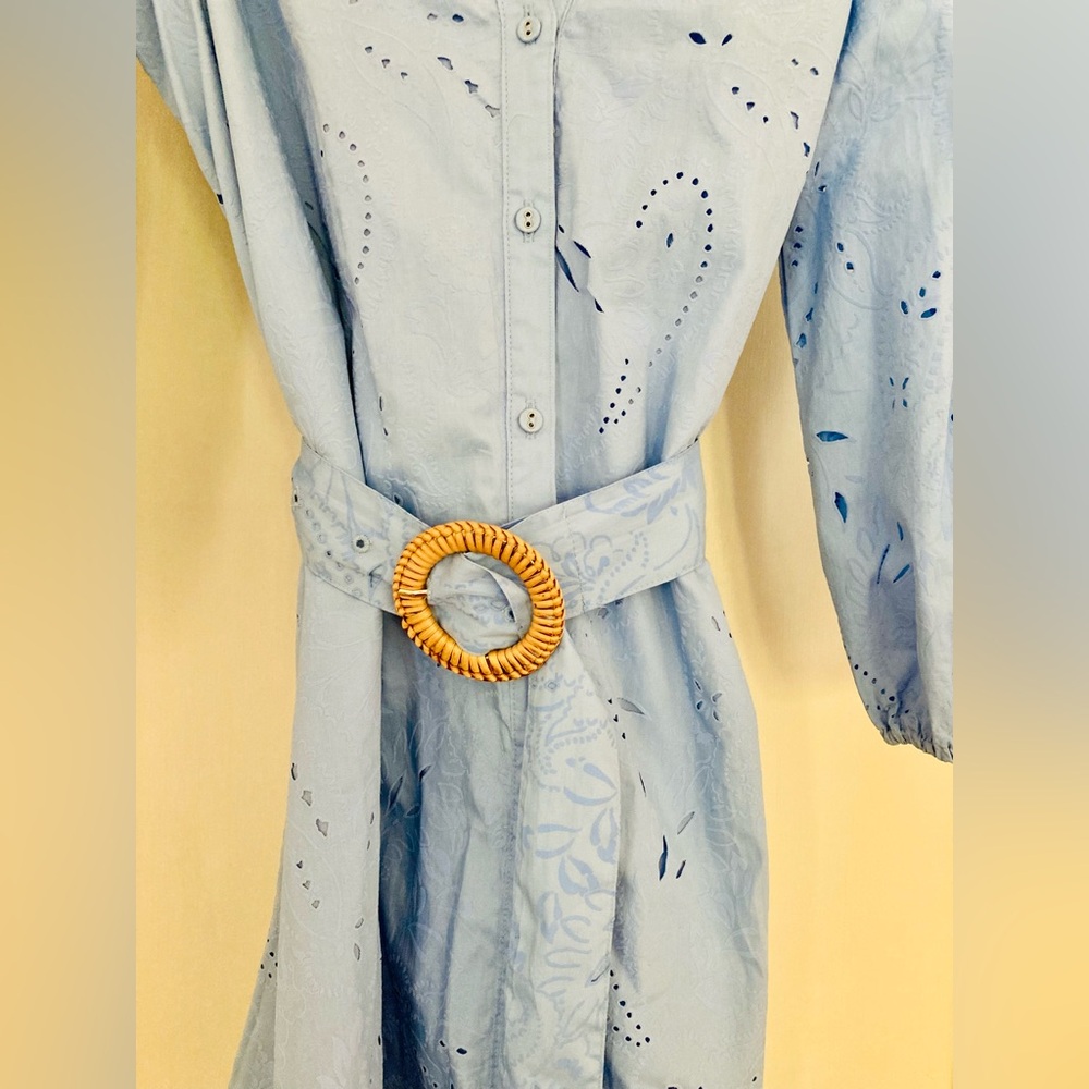 Zara Light Blue Eyelet Dress with Belt - Picture 3 of 6